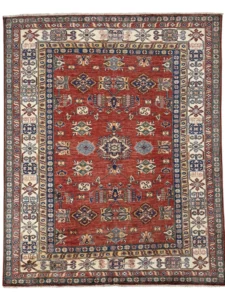 Tappeto orientale Kazak Extra in lana afghana, rosso e blu, misure 188 x 145 cm.