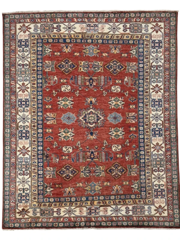 Tappeto orientale Kazak Extra in lana afghana, rosso e blu, misure 188 x 145 cm.