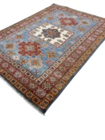 Afghan Kazak rug, 202x147 cm, featuring elegant designs and vibrant hues, perfect for enhancing any living space.