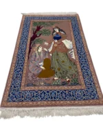 Tappeto Isfahan di origine iraniana, annodato a mano, misura 160x110 cm, con design raffinato e colori ricchi.