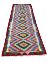 Tappeto Kilim Etnico Lana 193x76 cm Geometrie Vivaci - immagine 5