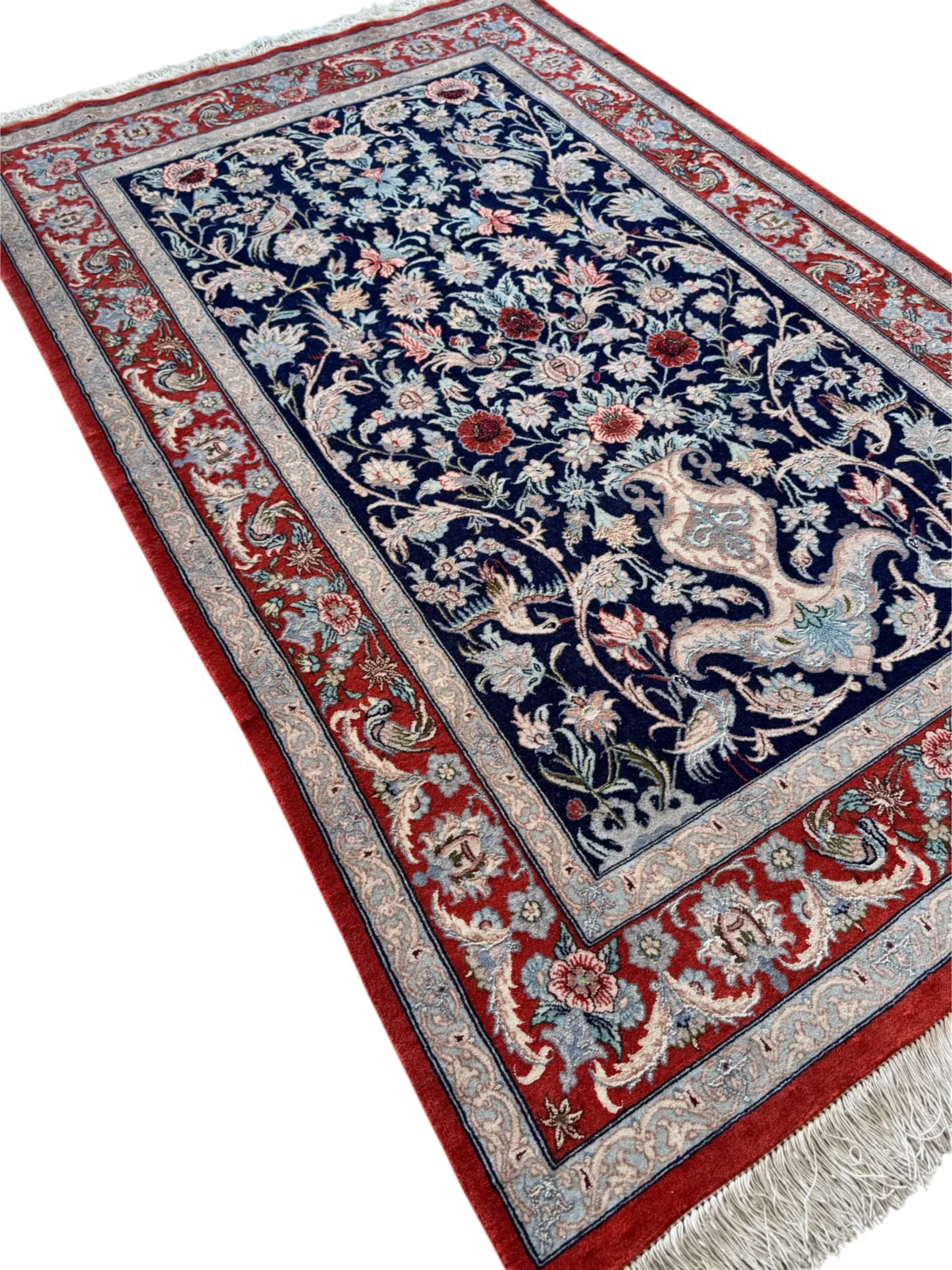 Tappeto Persiano Isfahan Seta Blu 177x103 cm - immagine 6