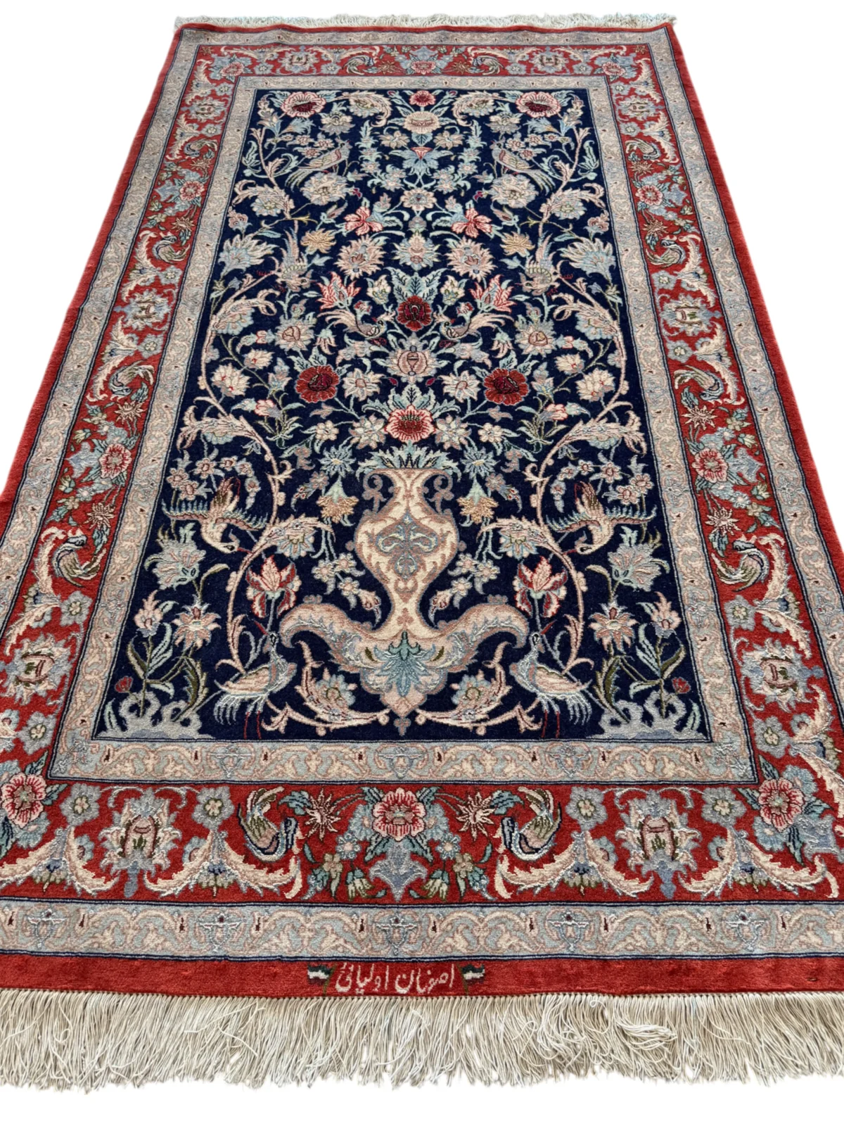 Tappeto Persiano Isfahan Seta Blu 177x103 cm - immagine 5