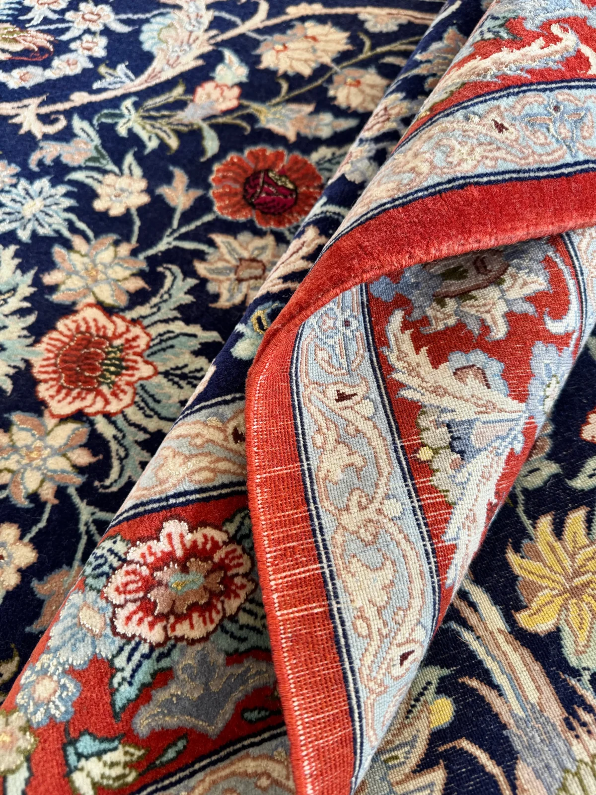 Tappeto Persiano Isfahan Seta Blu 177x103 cm - immagine 3