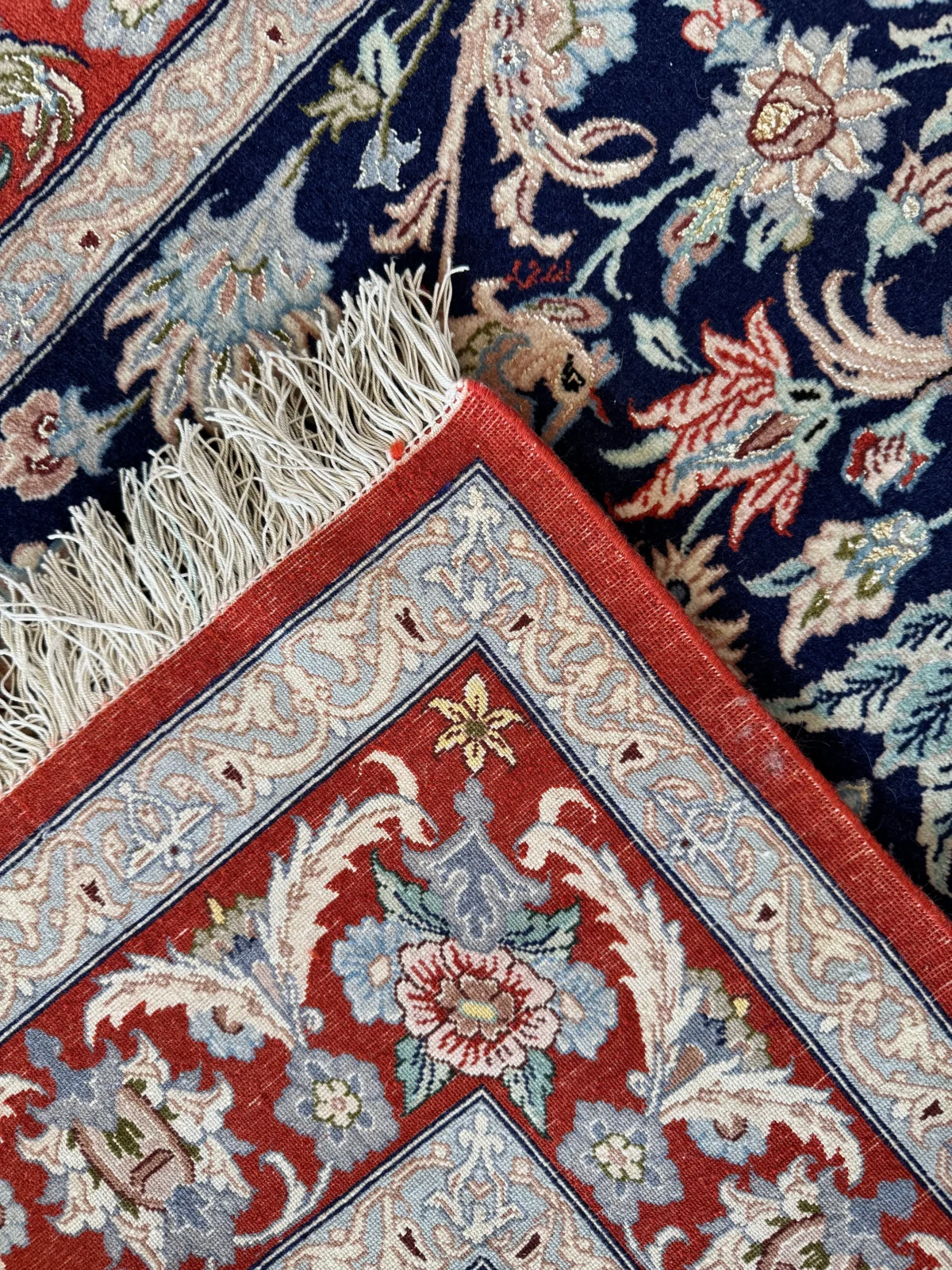 Tappeto Persiano Isfahan Seta Blu 177x103 cm - immagine 2