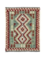 Tappeto Kilim Rettangolare 109x80 cm in Lana – Motivi Geometrici Rossi