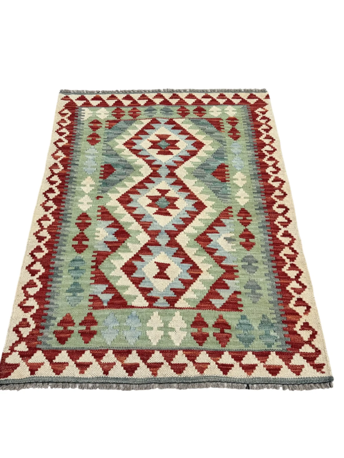 Tappeto Kilim Rettangolare 109x80 cm in Lana – Motivi Geometrici Rossi - immagine 5