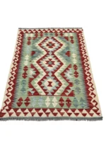 Tappeto Kilim Rettangolare 109x80 cm in Lana – Motivi Geometrici Rossi - immagine 5