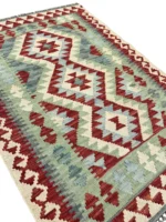 Tappeto Kilim Rettangolare 109x80 cm in Lana – Motivi Geometrici Rossi - immagine 4