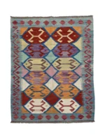 Tappeto Kilim Rettangolare 146x102 cm in Lana – Motivo Geometrico Colorato
