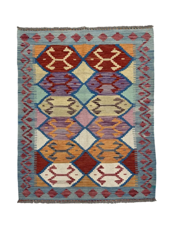 Tappeto Kilim Rettangolare 146x102 cm in Lana – Motivo Geometrico Colorato