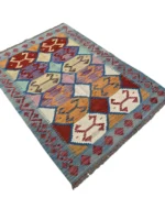 Tappeto Kilim Rettangolare 146x102 cm in Lana – Motivo Geometrico Colorato - immagine 5
