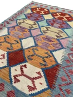 Tappeto Kilim Rettangolare 146x102 cm in Lana – Motivo Geometrico Colorato - immagine 3