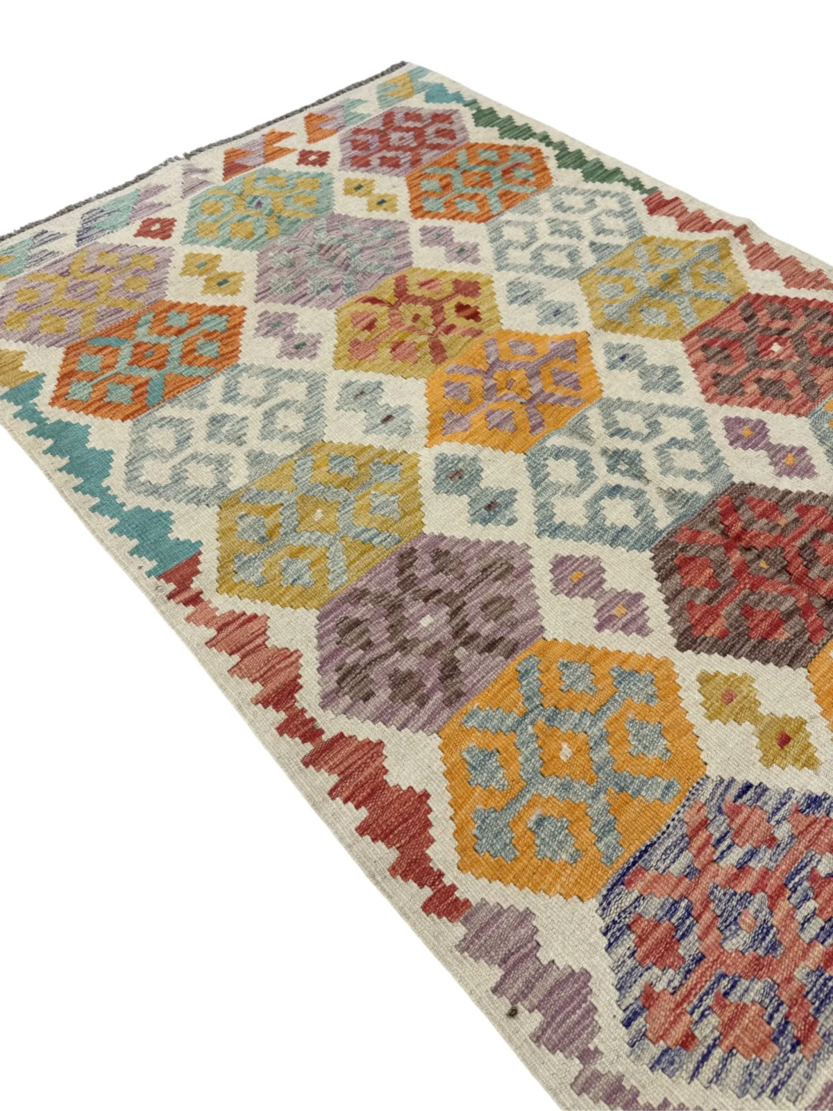 Tappeto Kilim Geometrico Multicolore 148x100 cm – Design Artigianale con Frange Grigie – Stile Tradizionale Persiano - immagine 9