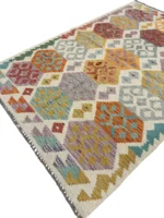 Tappeto Kilim Geometrico Multicolore 148x100 cm – Design Artigianale con Frange Grigie – Stile Tradizionale Persiano - immagine 8