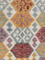 Tappeto Kilim Geometrico Multicolore 148x100 cm – Design Artigianale con Frange Grigie – Stile Tradizionale Persiano - immagine 5