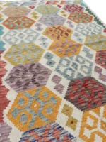 Tappeto Kilim Geometrico Multicolore 148x100 cm – Design Artigianale con Frange Grigie – Stile Tradizionale Persiano - immagine 3