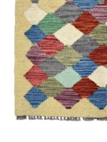 Tappeto Kilim Rettangolare 83x64 cm – Motivo Geometrico Multicolore con Losanghe e Frange - immagine 2
