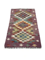 Tappeto Kilim Passatoia Rettangolare 91x58 cm – Design Geometrico Multicolore con Frange - immagine 6