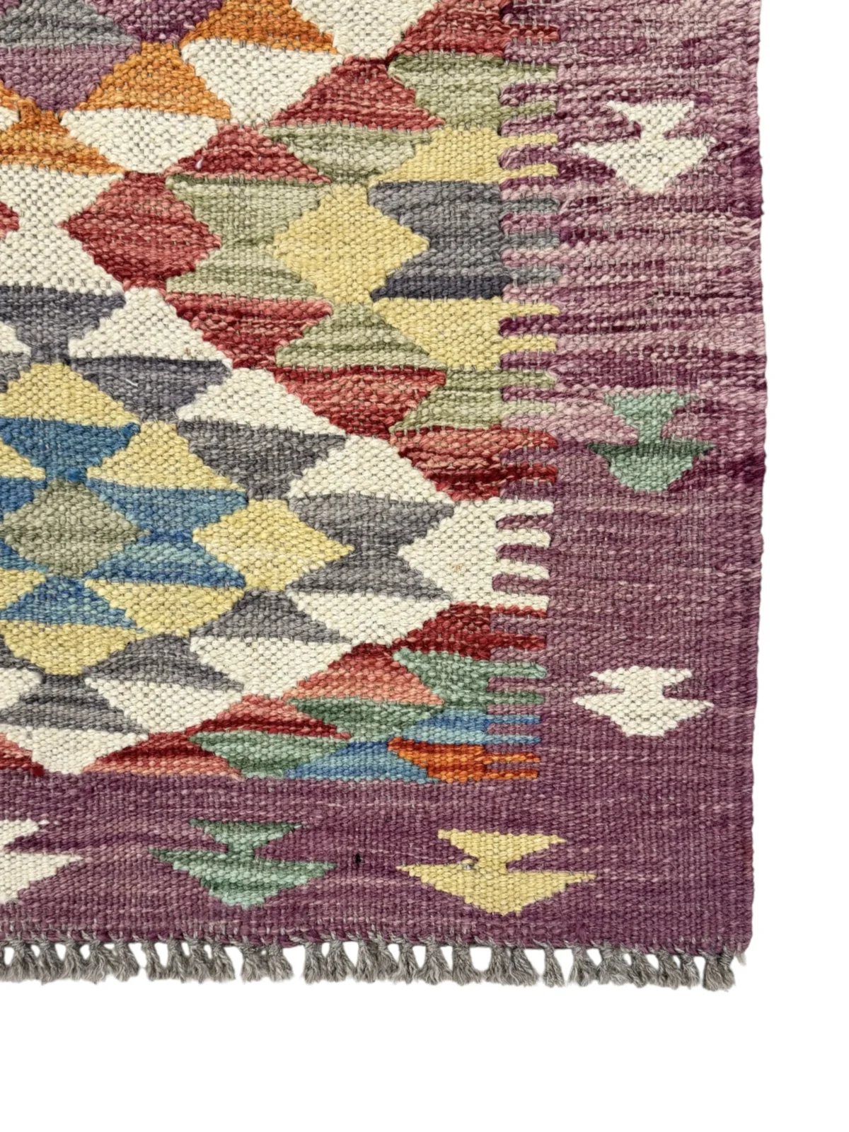 Tappeto Kilim Passatoia Rettangolare 91x58 cm – Design Geometrico Multicolore con Frange - immagine 4