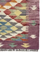Tappeto Kilim Passatoia Rettangolare 91x58 cm – Design Geometrico Multicolore con Frange - immagine 4