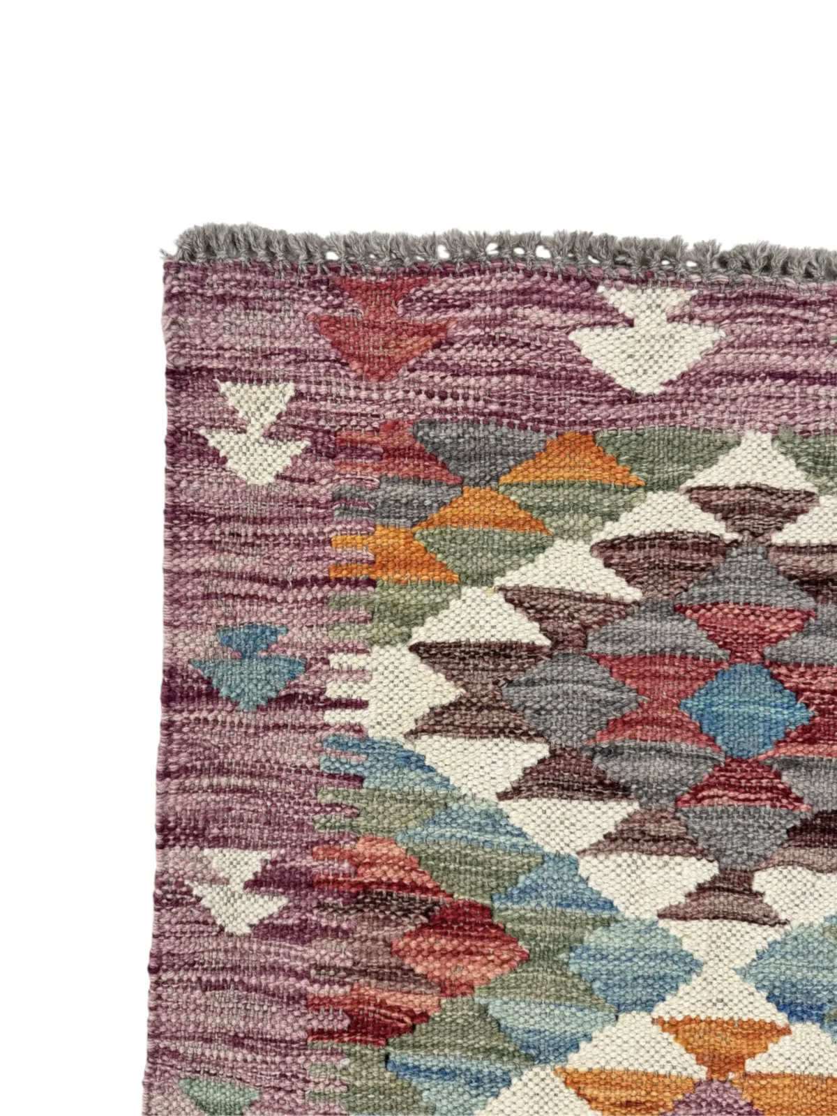 Tappeto Kilim Passatoia Rettangolare 91x58 cm – Design Geometrico Multicolore con Frange - immagine 3