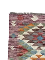 Tappeto Kilim Passatoia Rettangolare 91x58 cm – Design Geometrico Multicolore con Frange - immagine 3