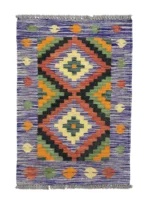 Tappeto Kilim Rettangolare 91x60 cm in Lana Annodato a Mano Multicolore