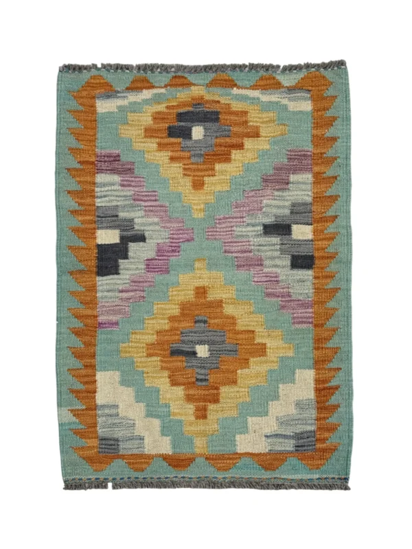 Tappeto Kilim Rettangolare 91x60 cm in Lana – Design Geometrico Artigianale