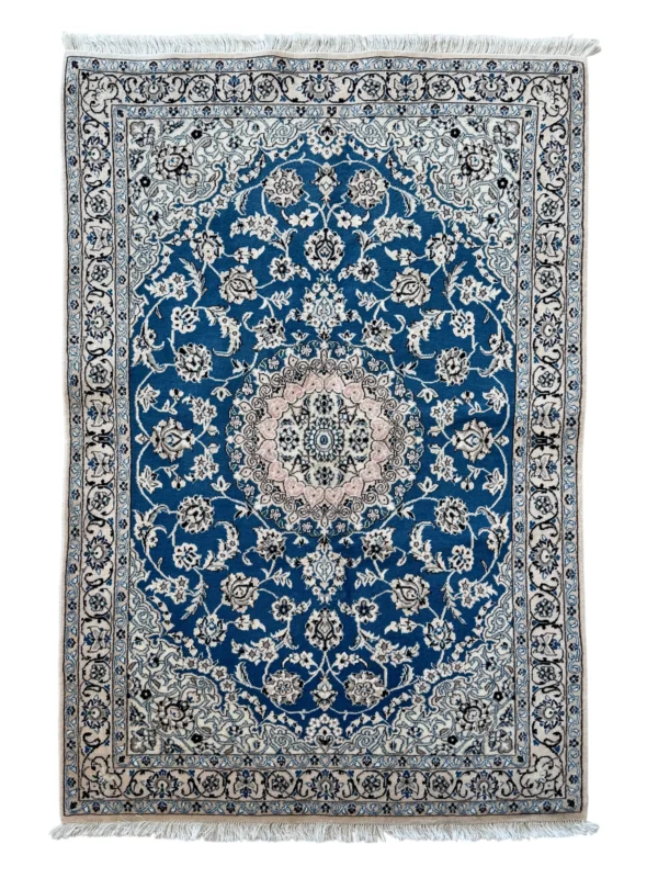 Tappeto Nain persiano 167x112 cm azzurro motivi floreali