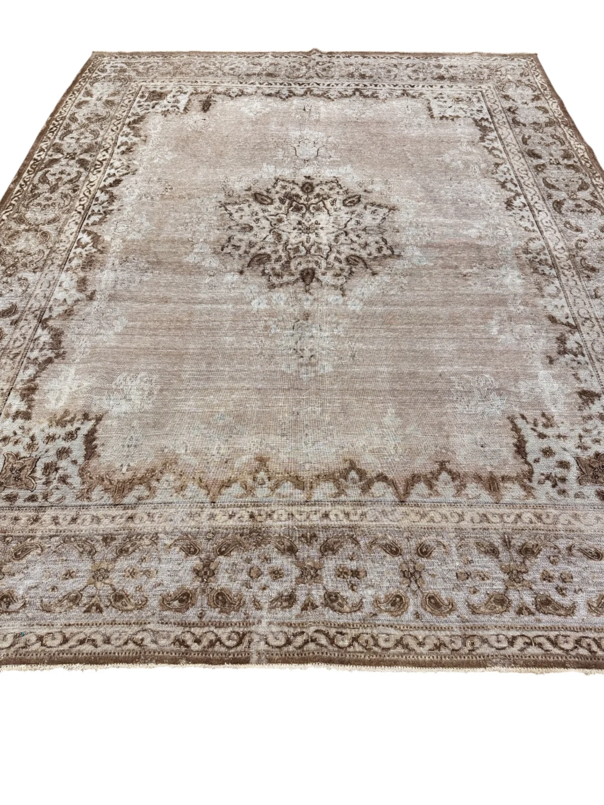 Tappeto Vintage Antico Rettangolare 379x288 cm in Lana – Motivo Floreale e Geometrico - immagine 9