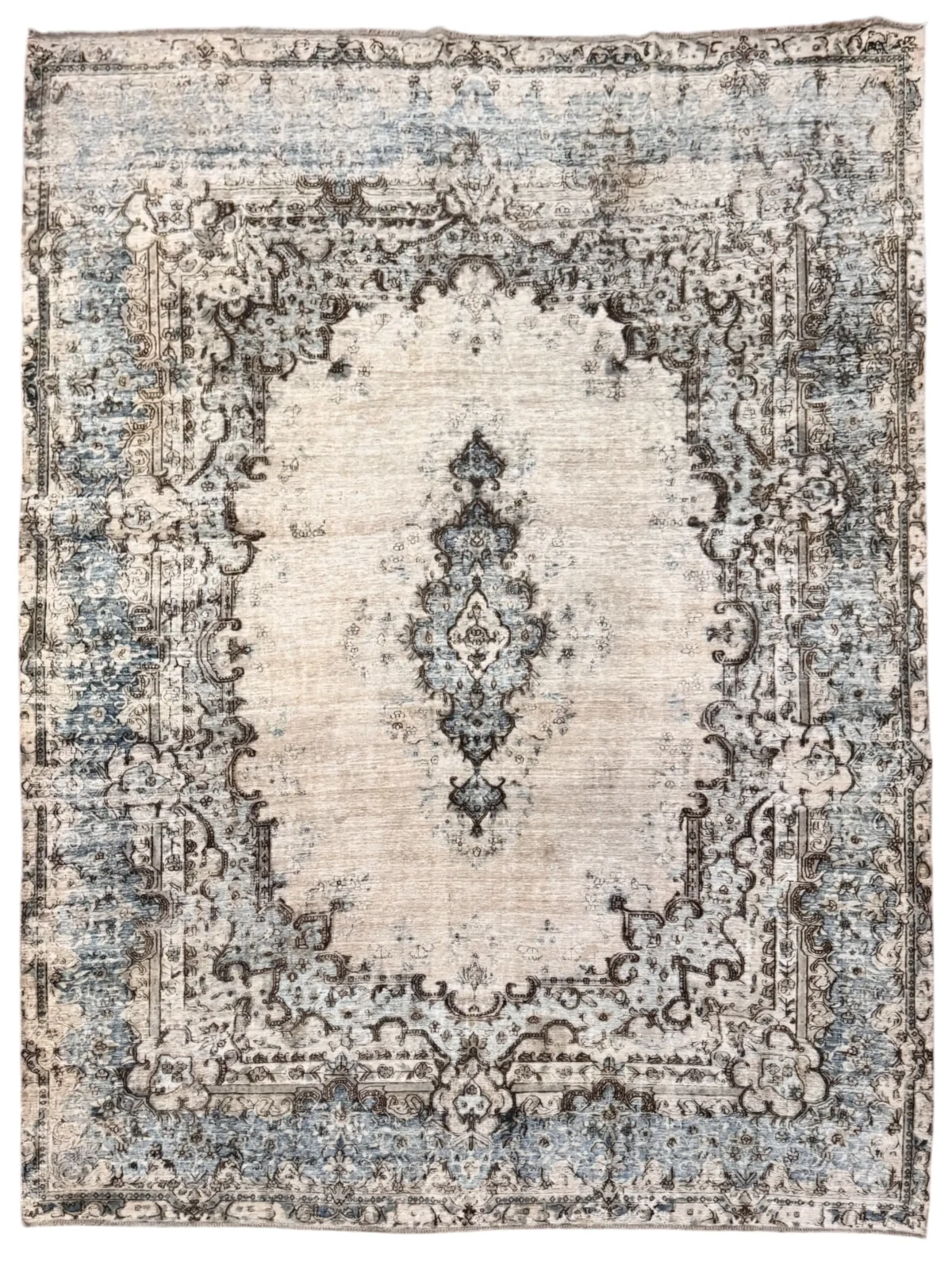 Tappeto Vintage Antico Beige con Motivi Floreali e Geometrici – 411x300 cm, Annodato a Mano in Lana - immagine 1