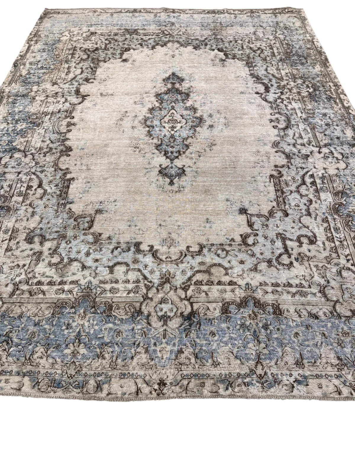 Tappeto Vintage Antico Beige con Motivi Floreali e Geometrici – 411x300 cm, Annodato a Mano in Lana - immagine 9