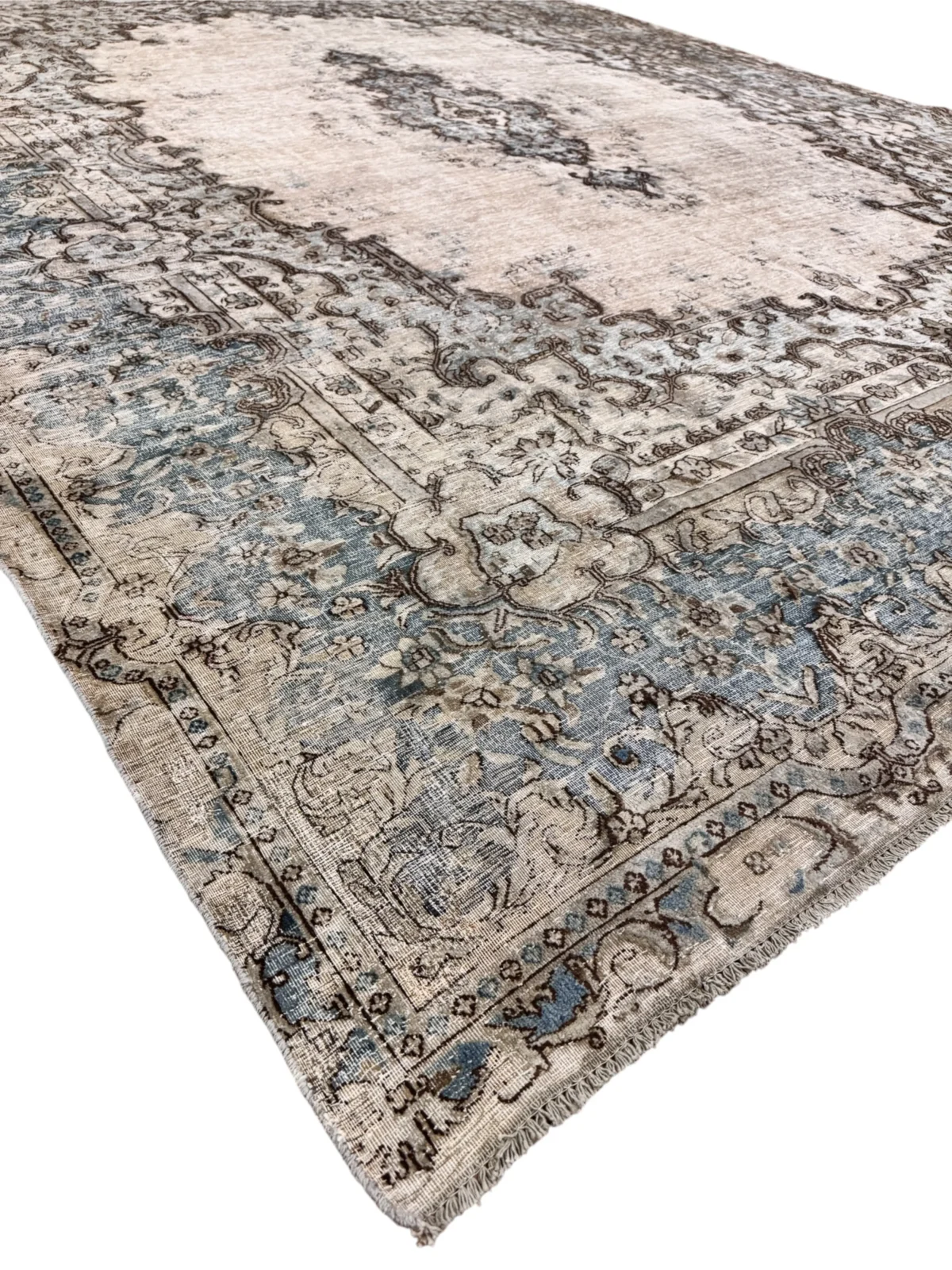 Tappeto Vintage Antico Beige con Motivi Floreali e Geometrici – 411x300 cm, Annodato a Mano in Lana - immagine 8
