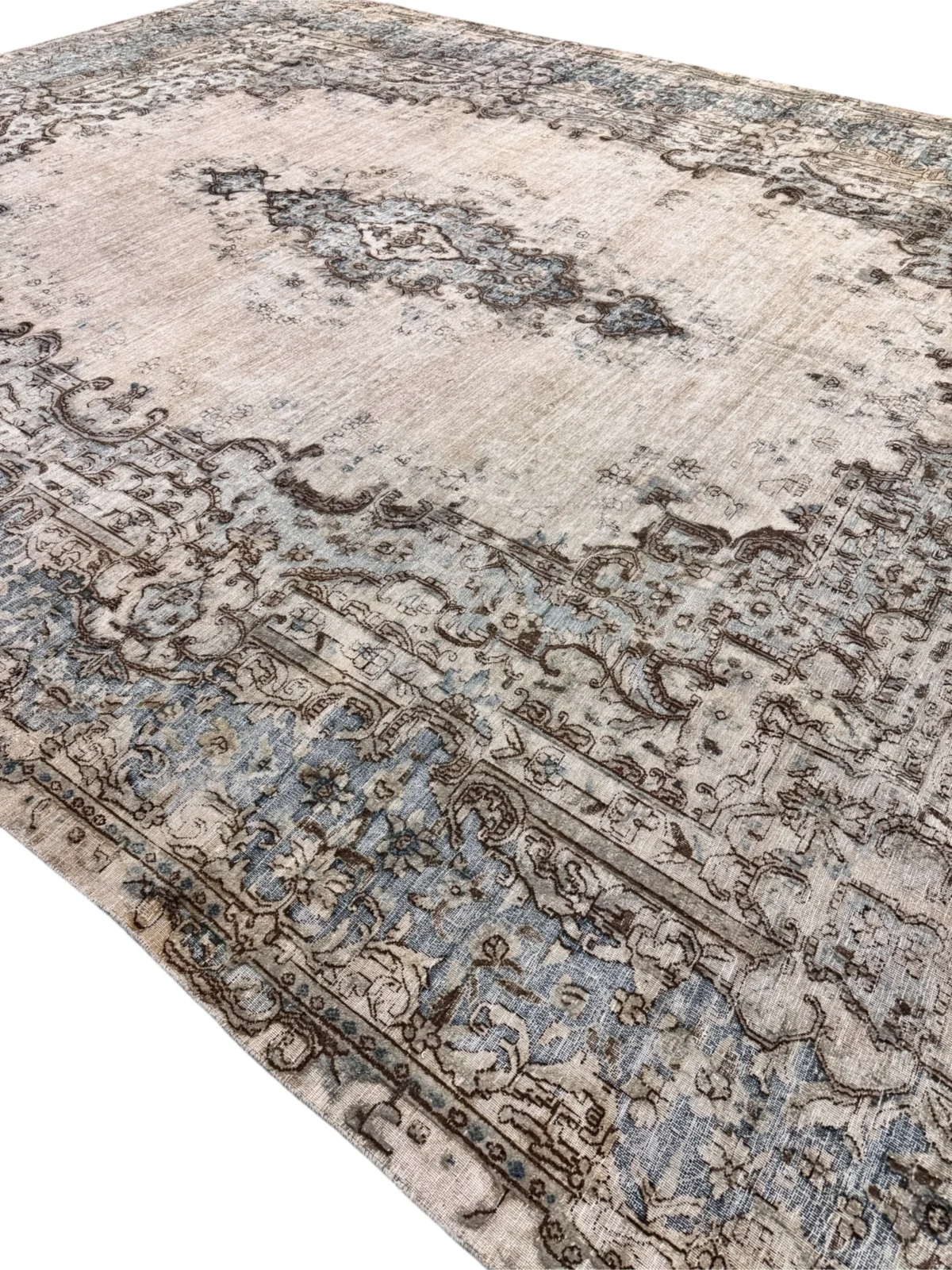 Tappeto Vintage Antico Beige con Motivi Floreali e Geometrici – 411x300 cm, Annodato a Mano in Lana - immagine 6