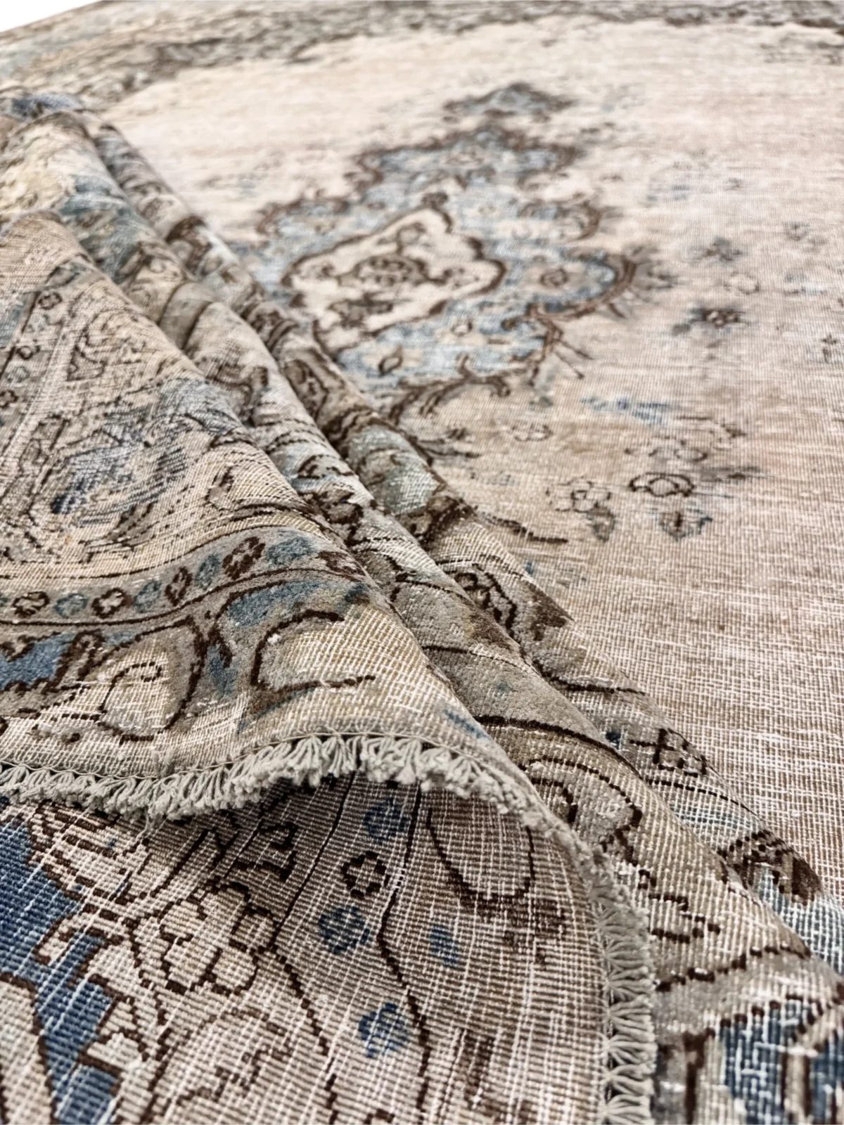 Tappeto Vintage Antico Beige con Motivi Floreali e Geometrici – 411x300 cm, Annodato a Mano in Lana - immagine 4