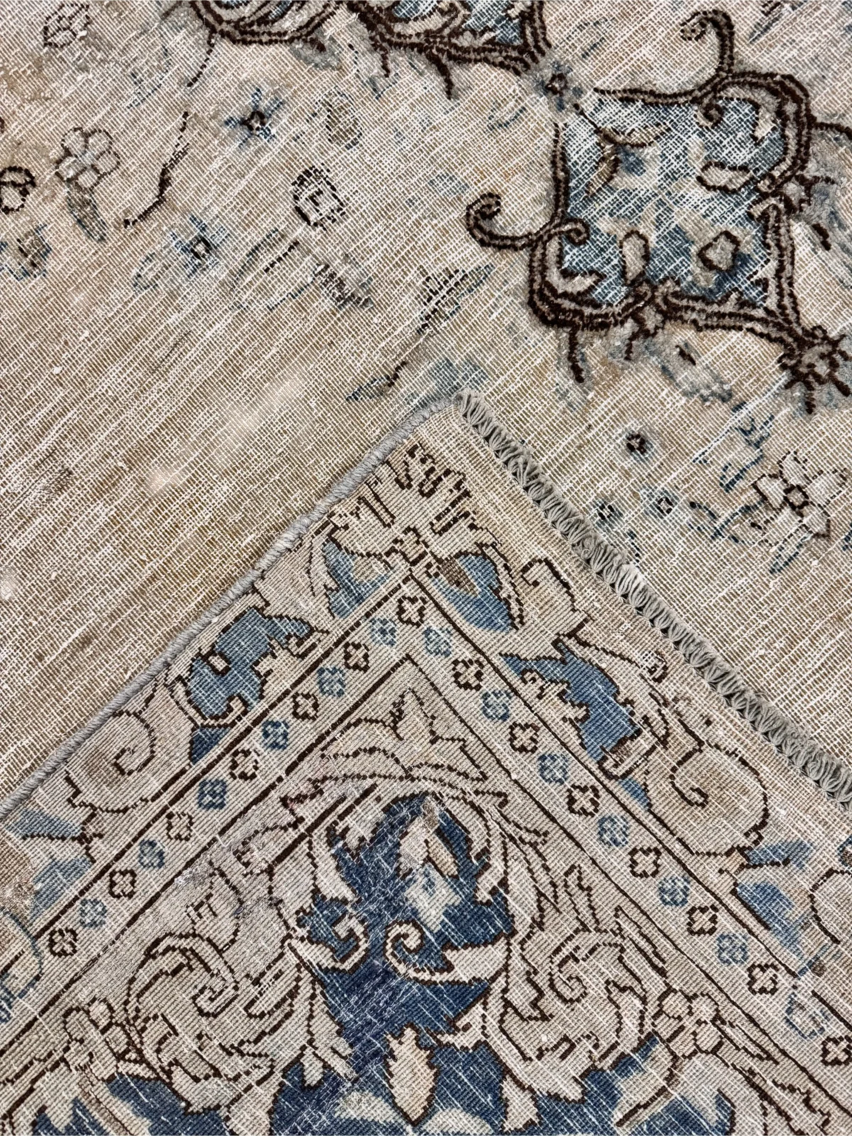 Tappeto Vintage Antico Beige con Motivi Floreali e Geometrici – 411x300 cm, Annodato a Mano in Lana - immagine 3