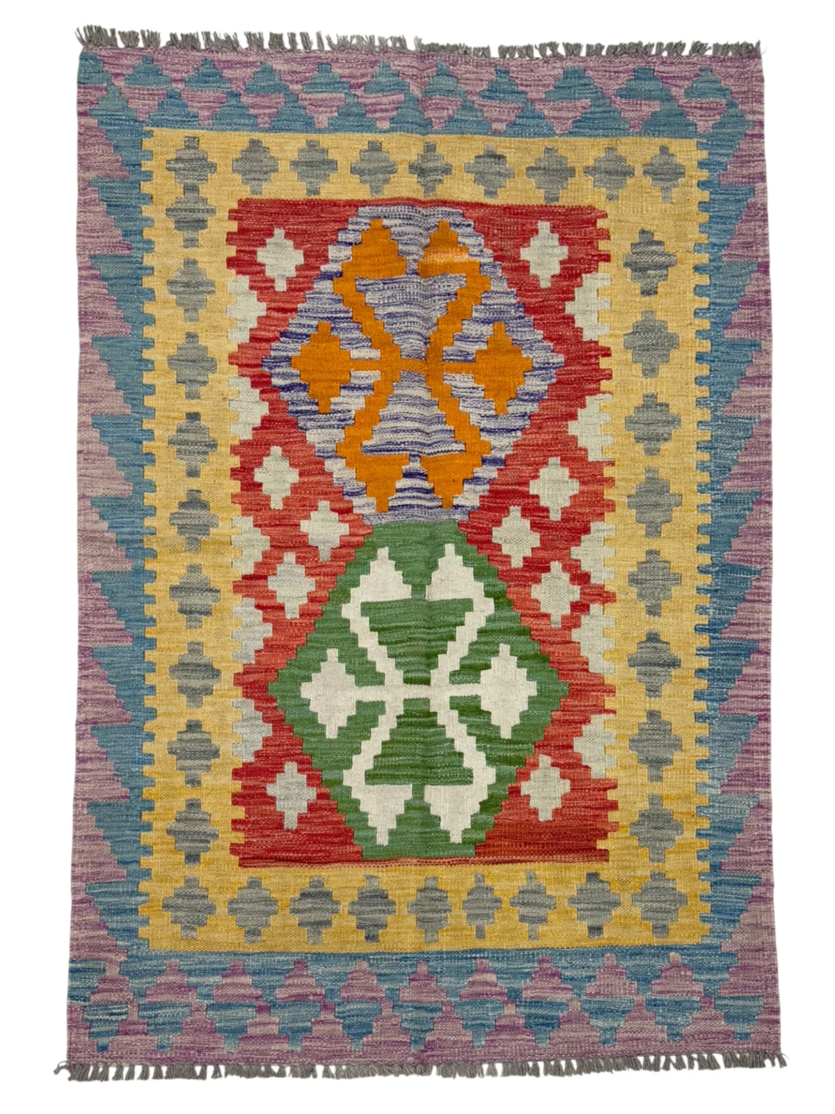 Tappeto Kilim Afghano 151x103 cm – Geometrico Artigianale in Lana Colorata - immagine 1