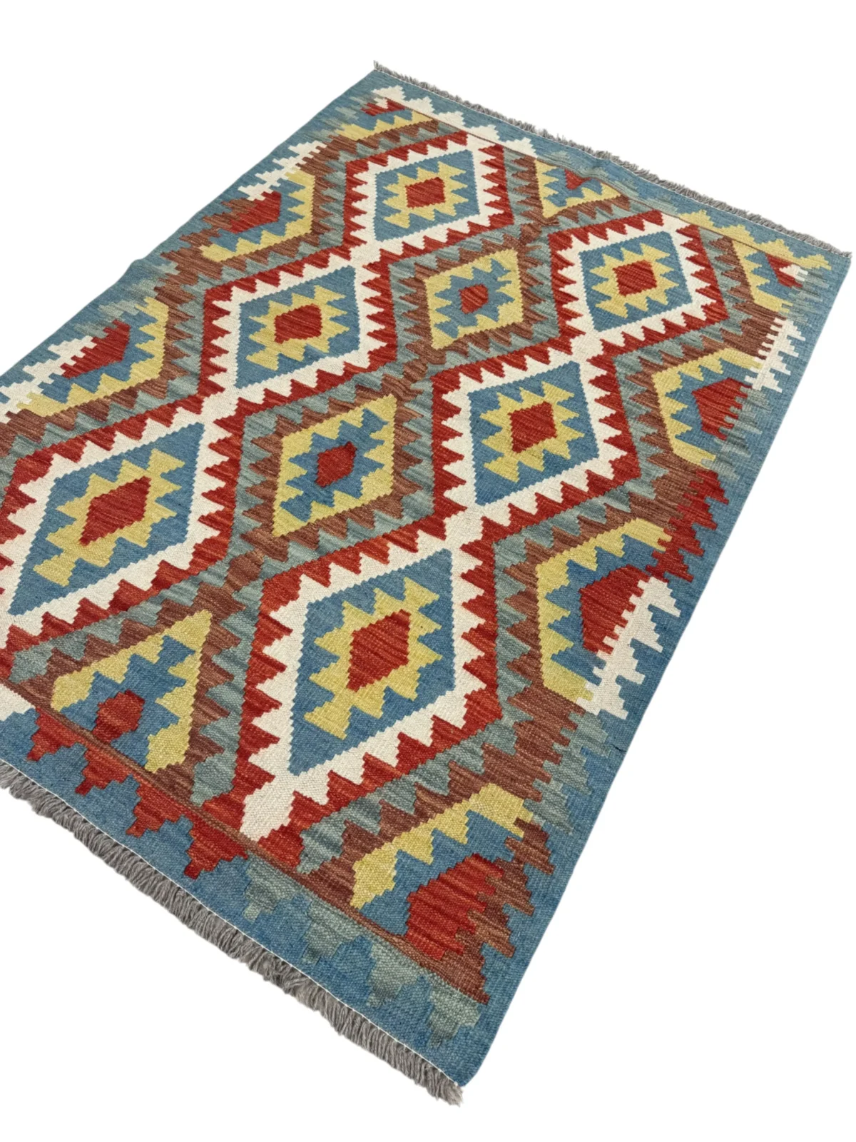 Tappeto Kilim Afghano 152x109 cm in Lana – Motivo Geometrico Colorato Fatto a Mano - immagine 6