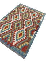 Tappeto Kilim Afghano 152x109 cm in Lana – Motivo Geometrico Colorato Fatto a Mano - immagine 6