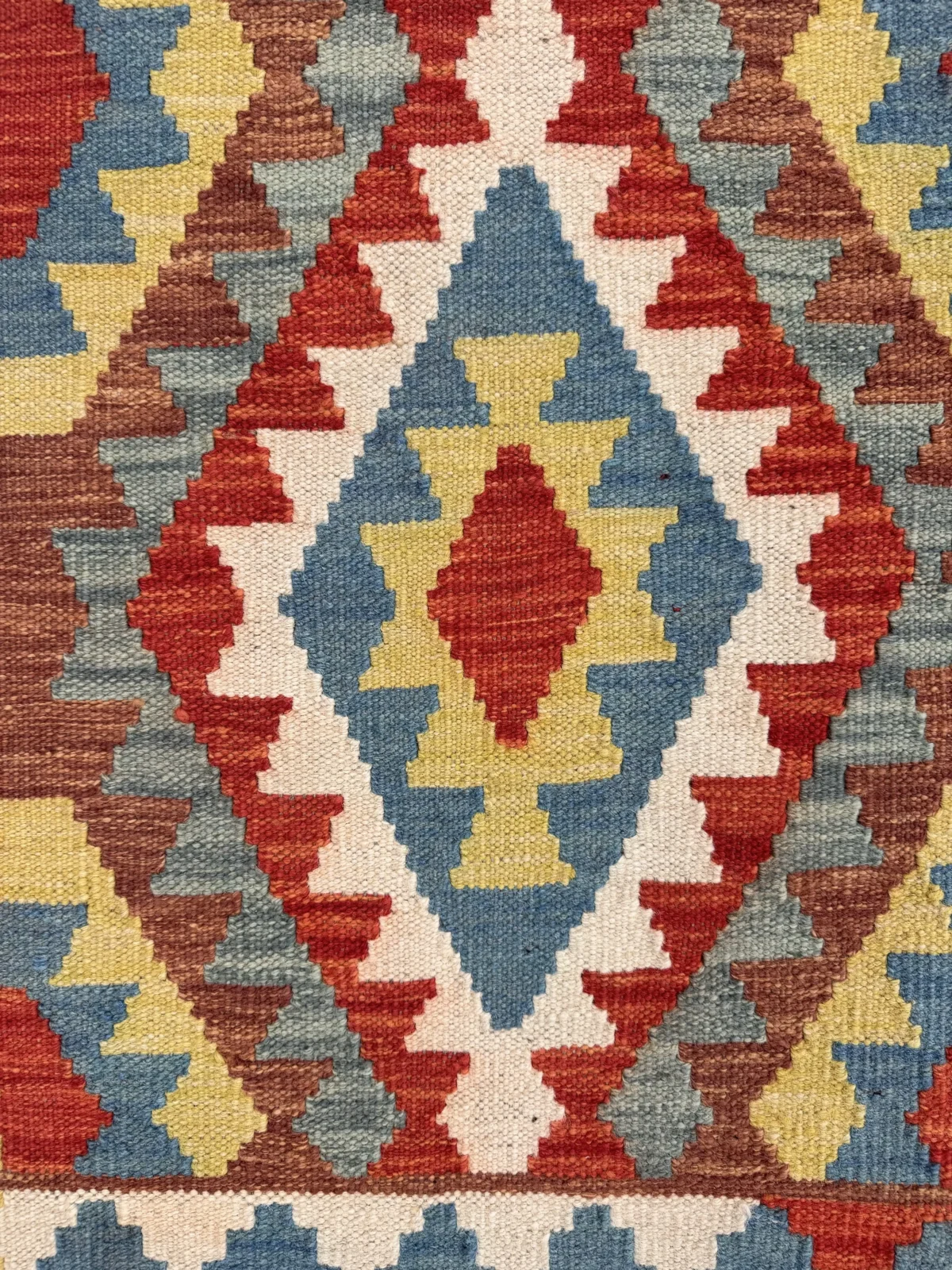 Tappeto Kilim Afghano 152x109 cm in Lana – Motivo Geometrico Colorato Fatto a Mano - immagine 5