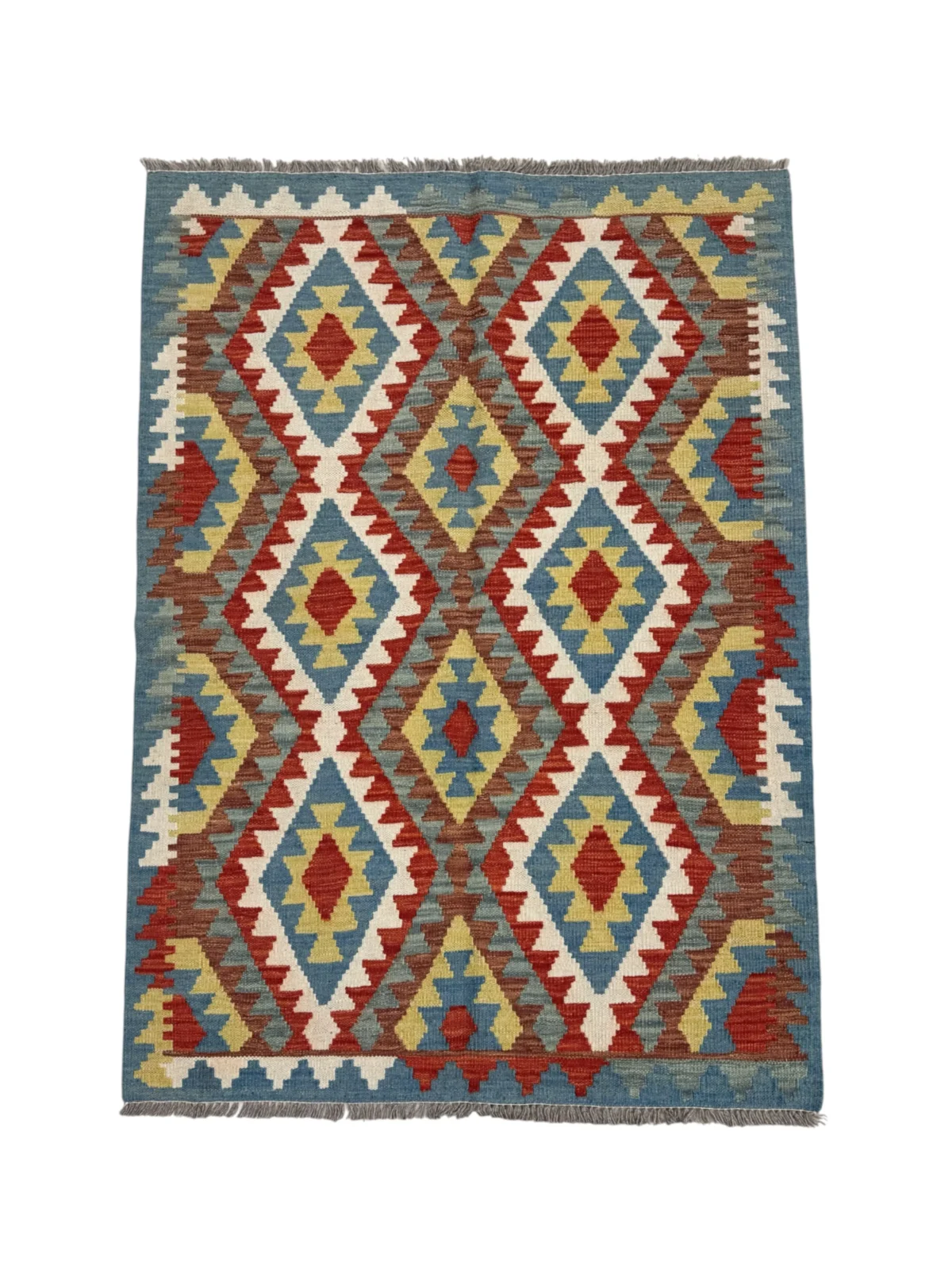 Tappeto Kilim Afghano 152x109 cm in Lana – Motivo Geometrico Colorato Fatto a Mano - immagine 1