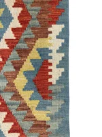Tappeto Kilim Afghano 152x109 cm in Lana – Motivo Geometrico Colorato Fatto a Mano - immagine 3