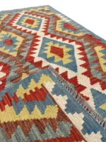 Tappeto Kilim Afghano 152x109 cm in Lana – Motivo Geometrico Colorato Fatto a Mano - immagine 2