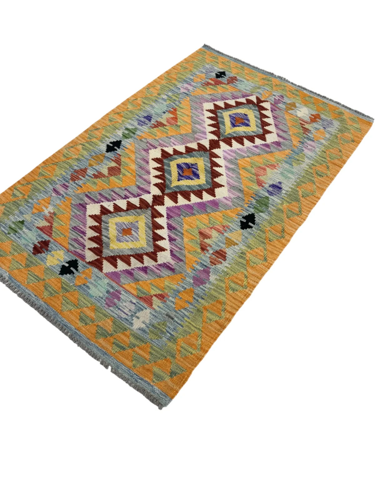 Tappeto Kilim Afghano 160x101 cm – Fatto a Mano in Lana, Design Geometrico Etnico Multicolore per Salotto o Camera da Letto - immagine 6