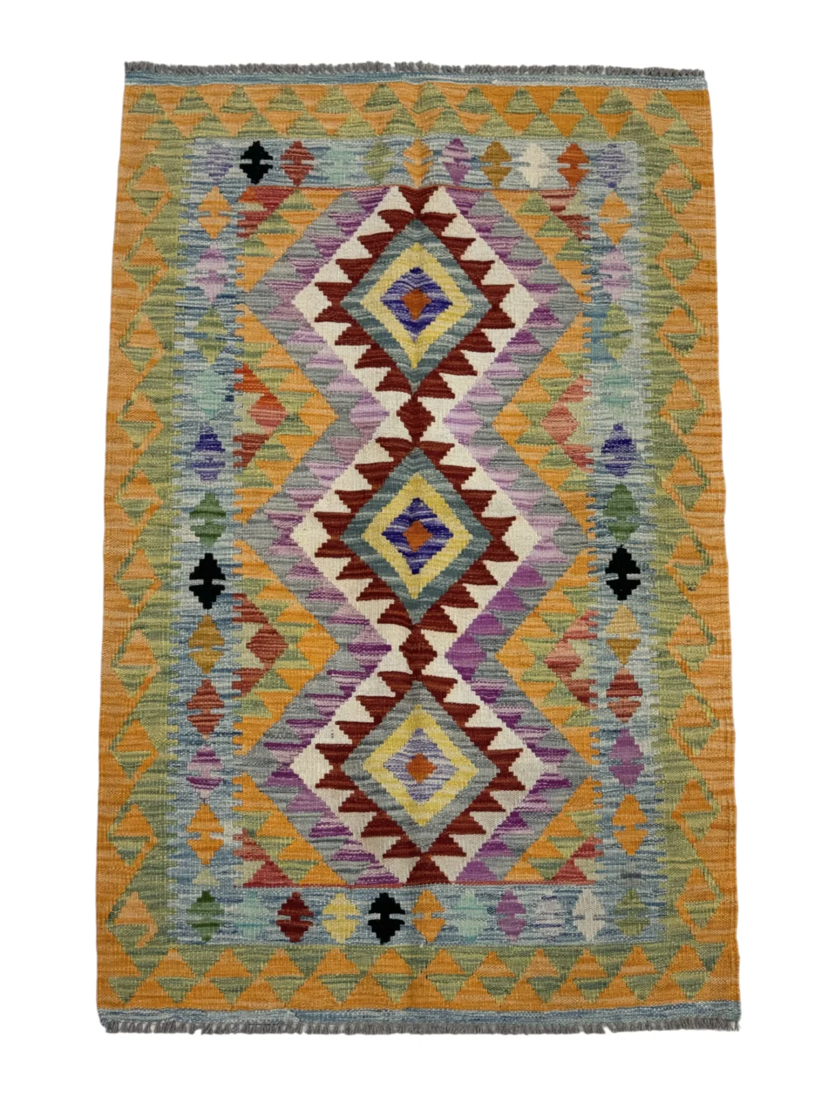 Tappeto Kilim Afghano 160x101 cm – Fatto a Mano in Lana, Design Geometrico Etnico Multicolore per Salotto o Camera da Letto - immagine 1