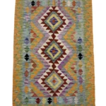 Tappeto Kilim Afghano 160x101 cm – Fatto a Mano in Lana, Design Geometrico Etnico Multicolore per Salotto o Camera da Letto