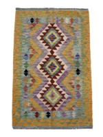 Tappeto Kilim Afghano 160x101 cm – Fatto a Mano in Lana, Design Geometrico Etnico Multicolore per Salotto o Camera da Letto