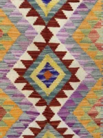Tappeto Kilim Afghano 160x101 cm – Fatto a Mano in Lana, Design Geometrico Etnico Multicolore per Salotto o Camera da Letto - immagine 4