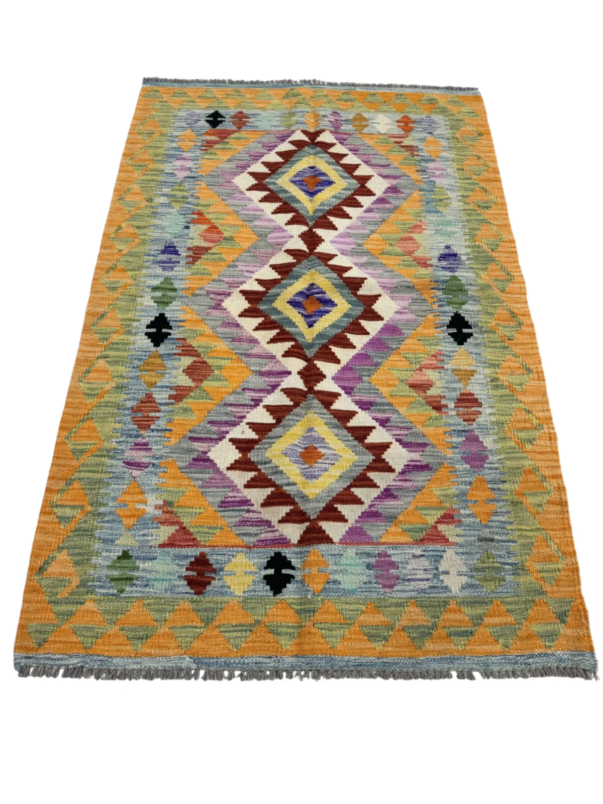 Tappeto Kilim Afghano 160x101 cm – Fatto a Mano in Lana, Design Geometrico Etnico Multicolore per Salotto o Camera da Letto - immagine 2